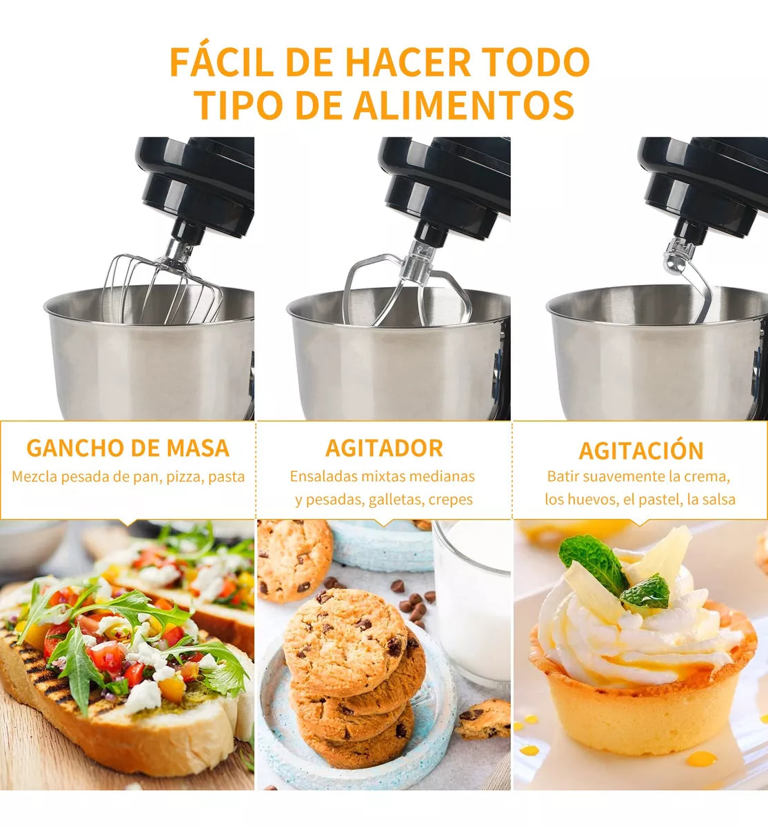 Batidora De Pedestal Planetaria Cocina Color Negro 60hz 1000w