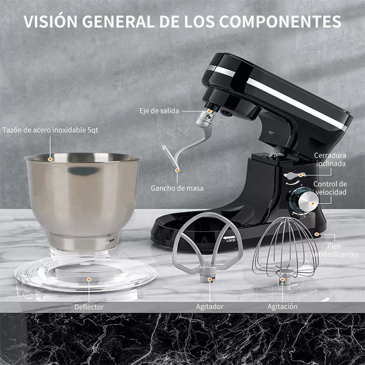 Batidora De Pedestal Planetaria Cocina Color Negro 60hz 1000w