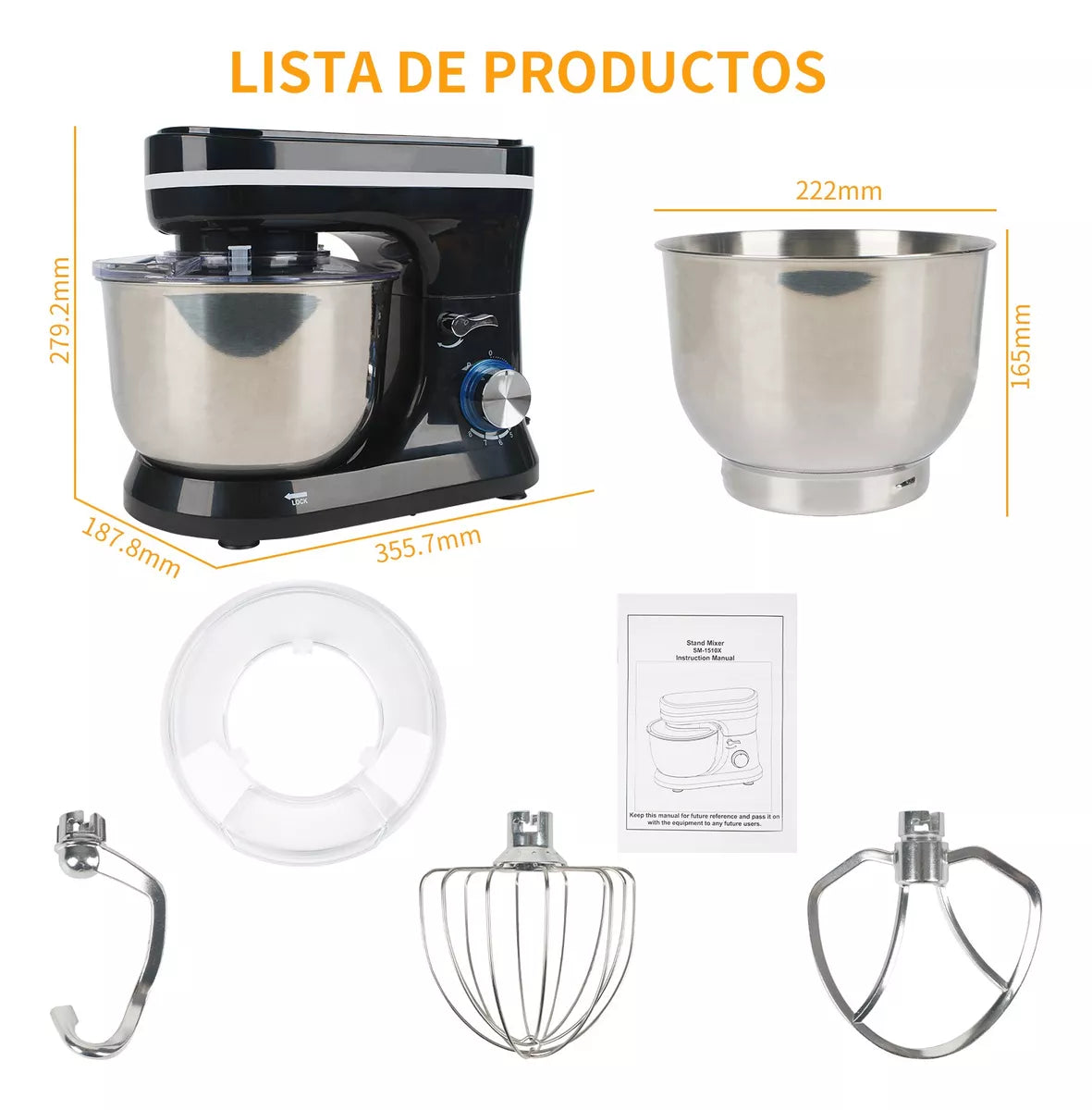 Batidora De Pedestal Planetaria Cocina Color Negro 60hz 1000w