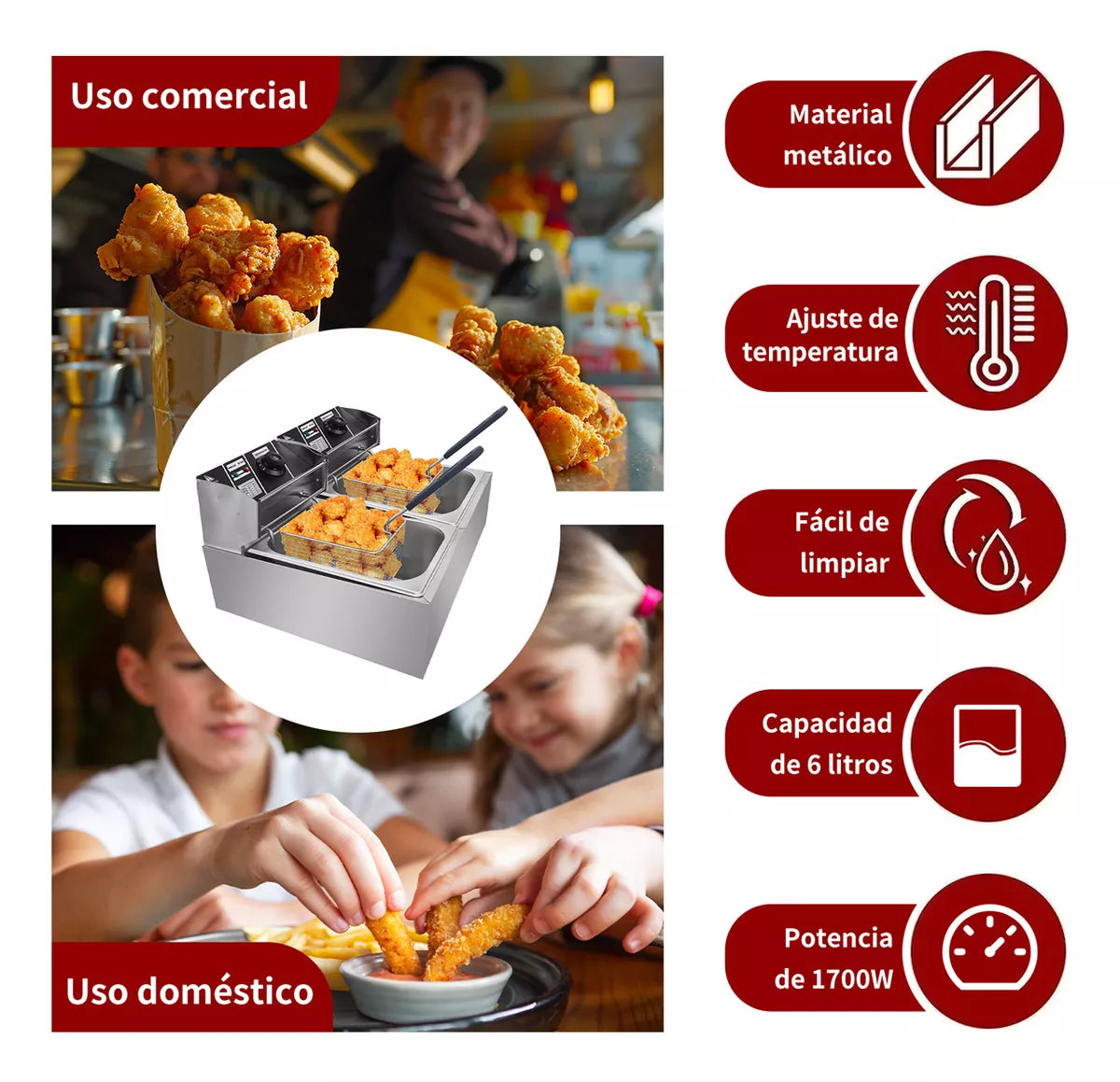 Freidora De Aceite Acero Inoxidable Eléctrica Automática 16L