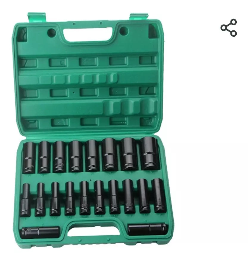 Juego De Dados De Impacto 1/2 20pz Largos De 8 A 32mm Media
