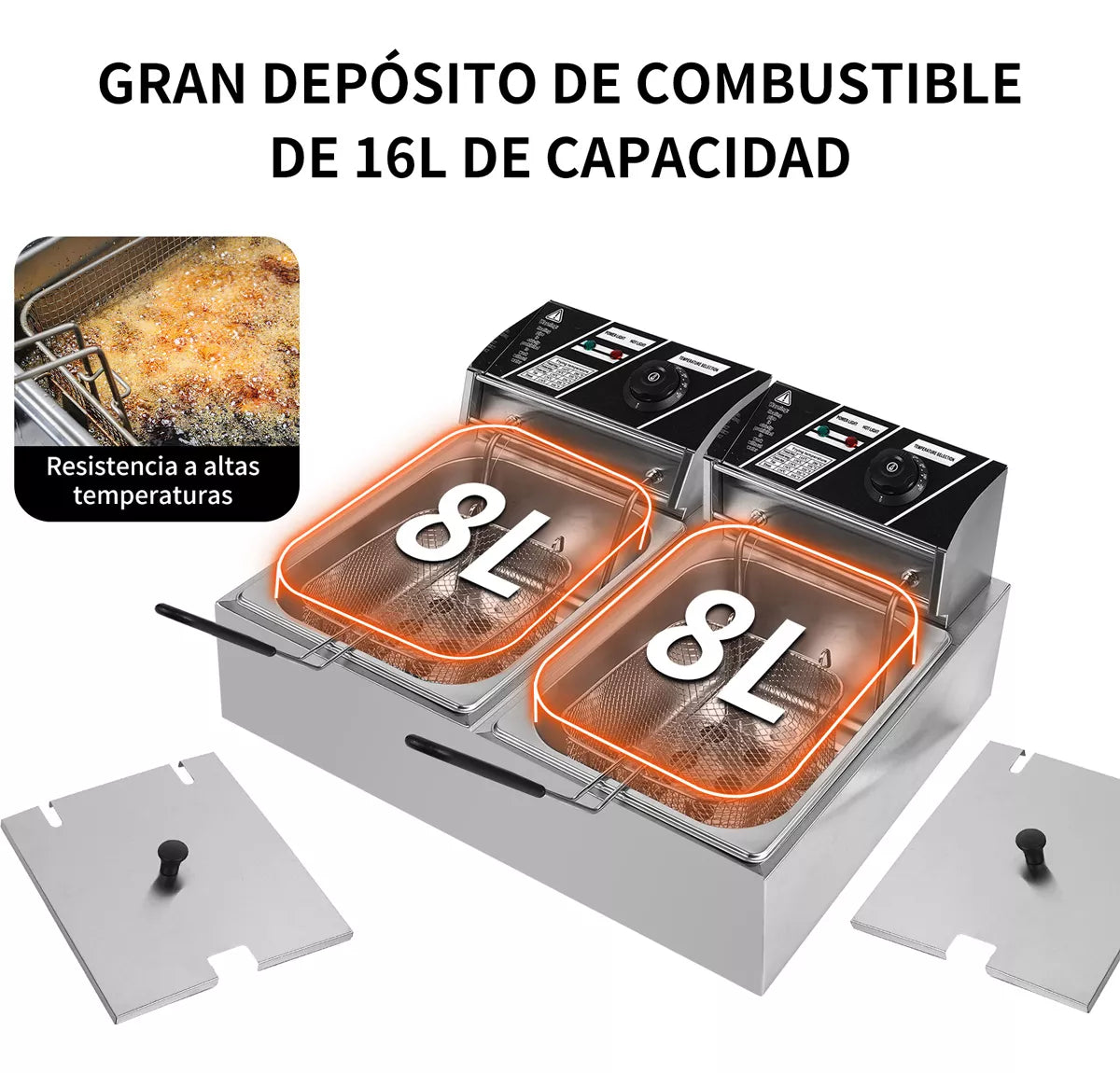 Freidora De Aceite Acero Inoxidable Eléctrica Automática 16L