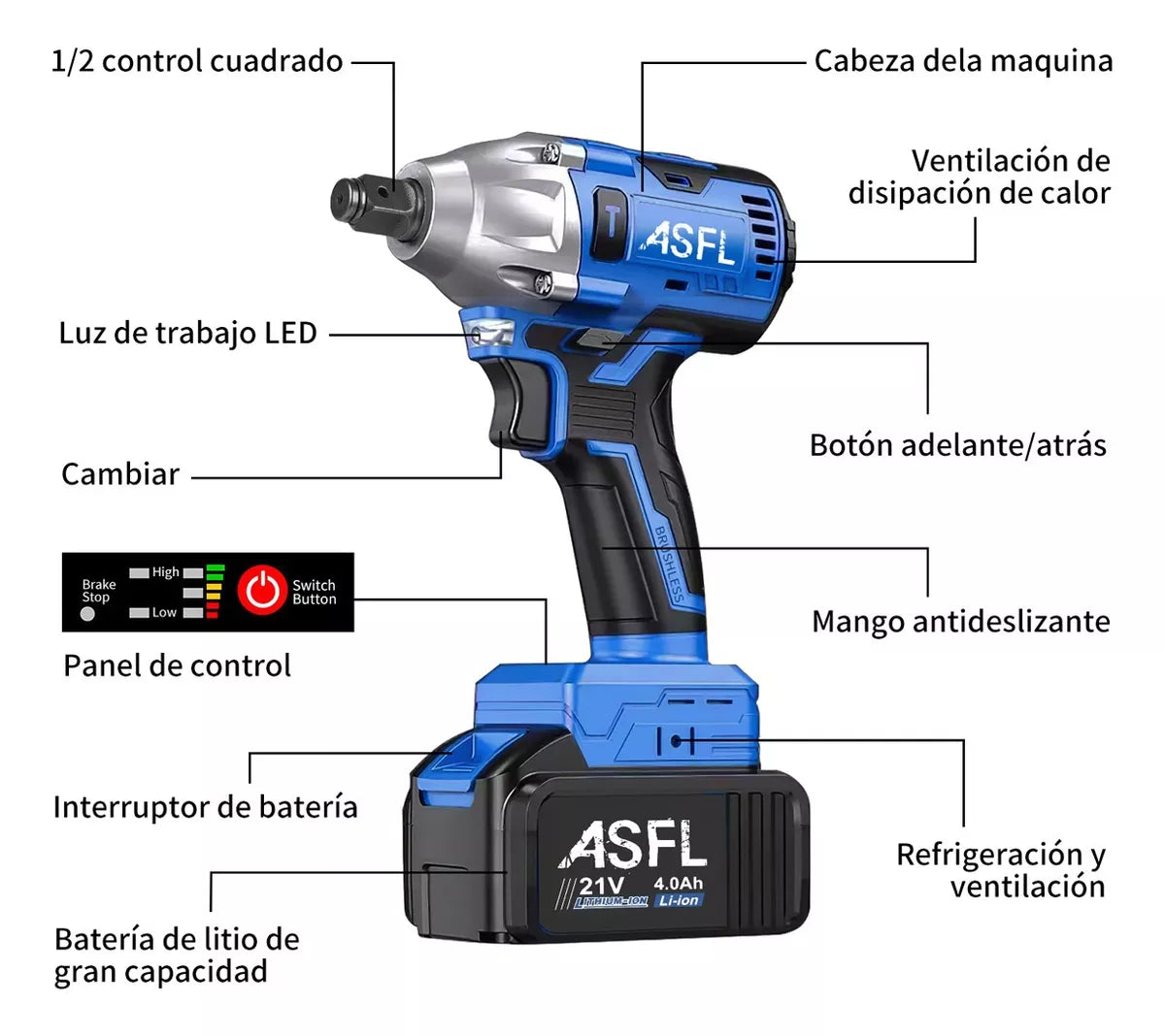 Llave De Impacto Inalambrico Electrica Pistola Taladro Kit