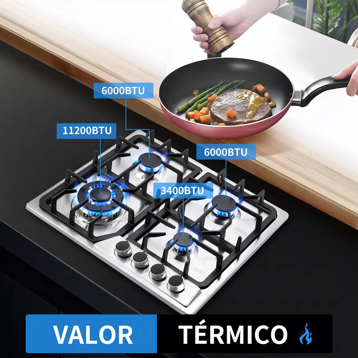 Parrilla A Gas Estufas Acero Inoxidable 4 Quemadores Color Plateado