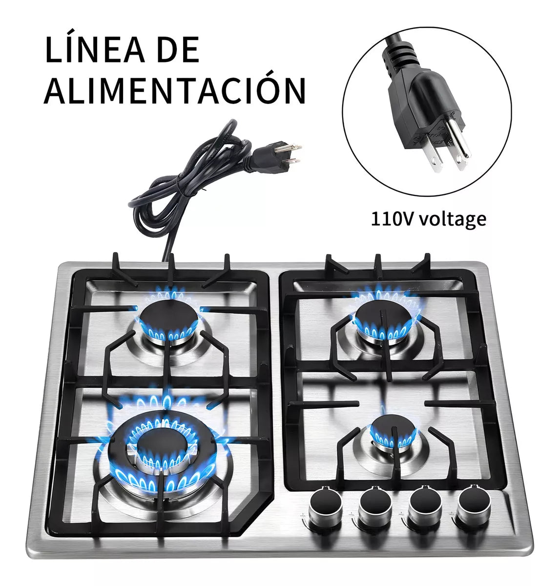 Parrilla A Gas Estufas Acero Inoxidable 4 Quemadores Color Plateado