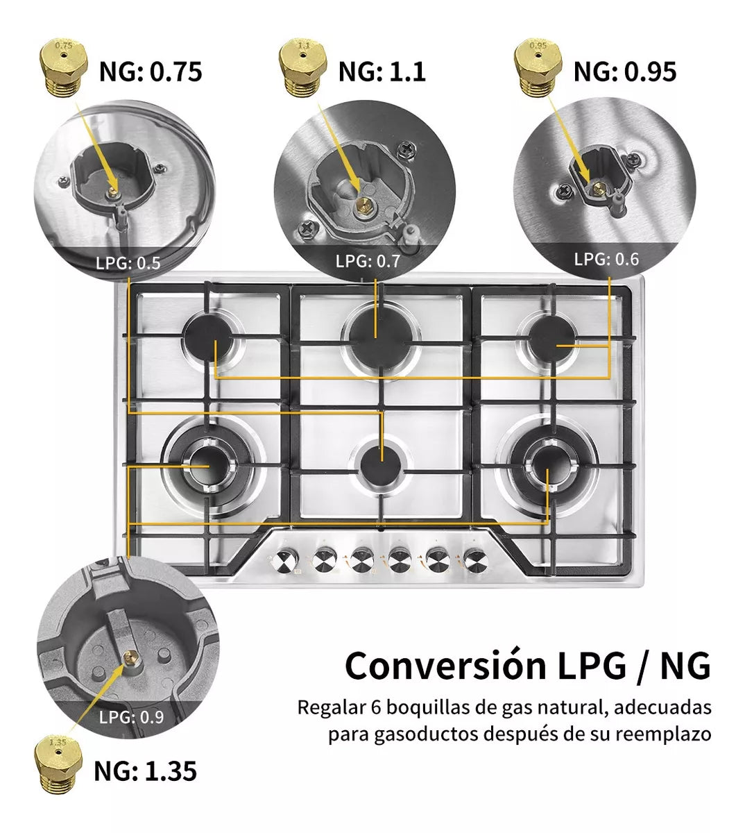 Parrilla A Gas Estufas Acero Inoxidable 6 Quemadores Lp Gas