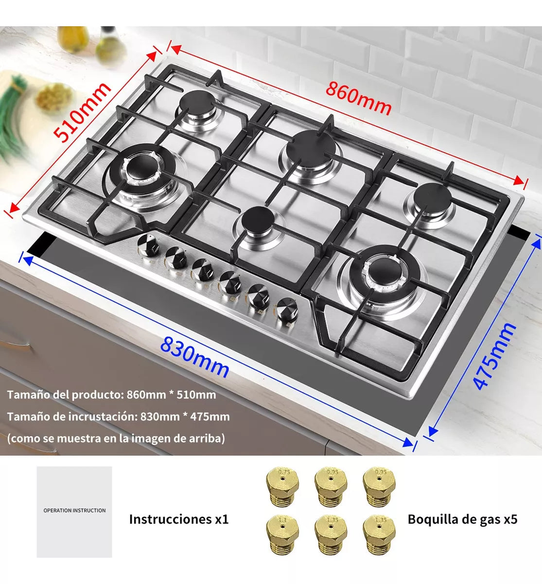 Parrilla A Gas Estufas Acero Inoxidable 6 Quemadores Lp Gas