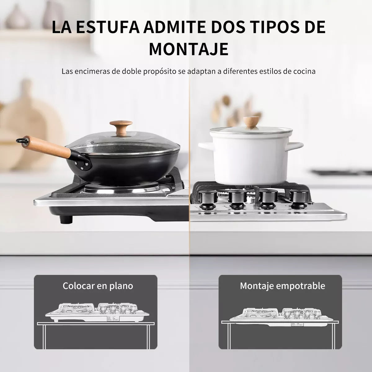 Parrilla 3 estufas de gas y 1 estufa eléctrica Empotrable Acero Inoxidable