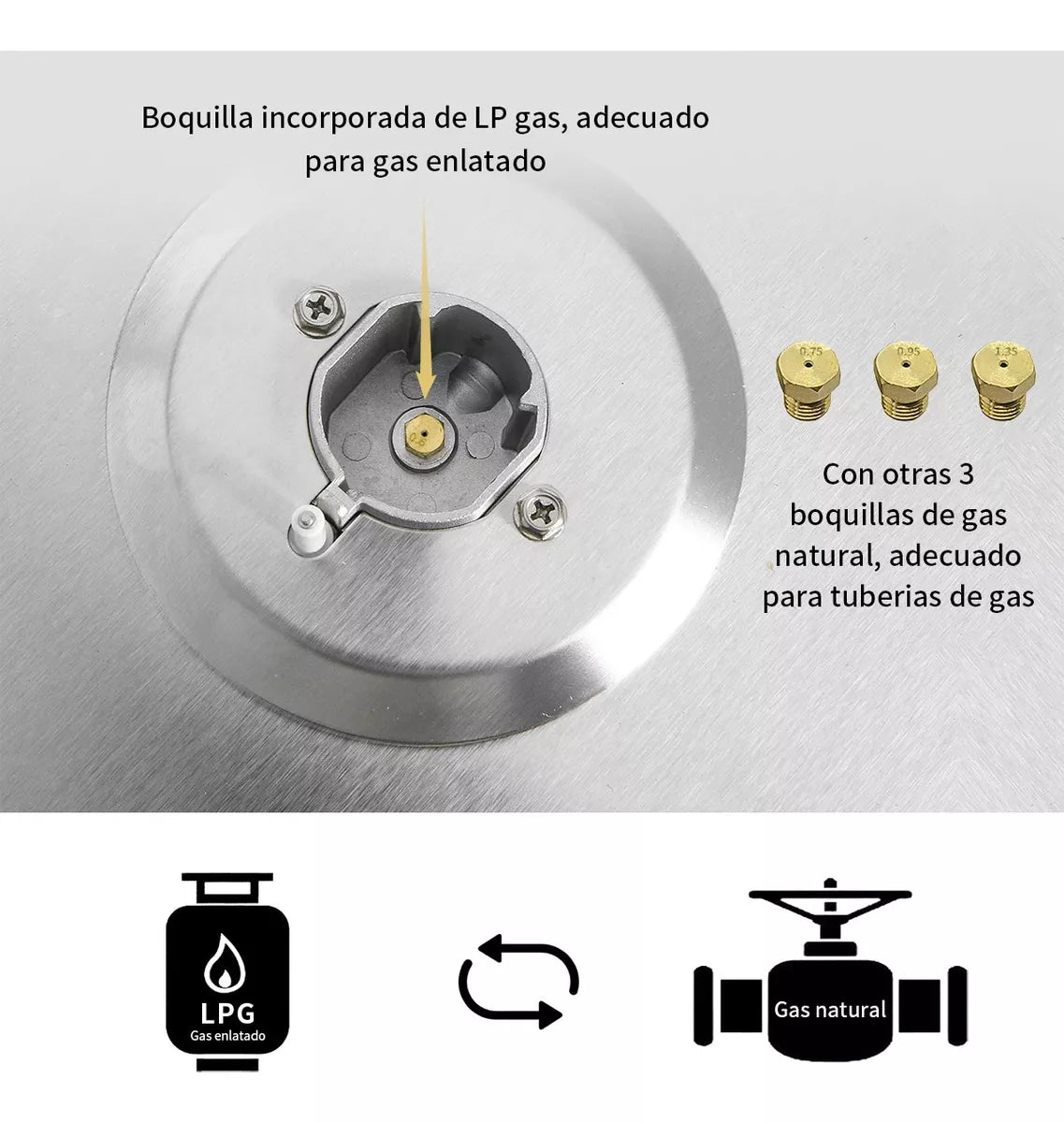 Parrilla 3 estufas de gas y 1 estufa eléctrica Empotrable Acero Inoxidable