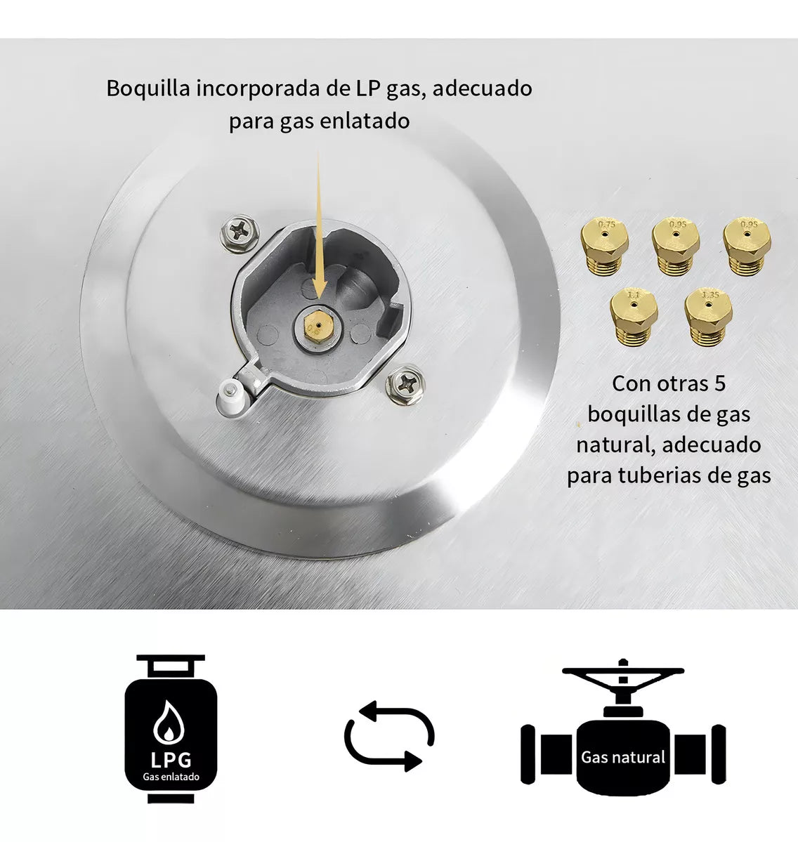 Parrilla Estufa De Gas Acero Inoxidable 5 Quemadores Cocción Color Plateado