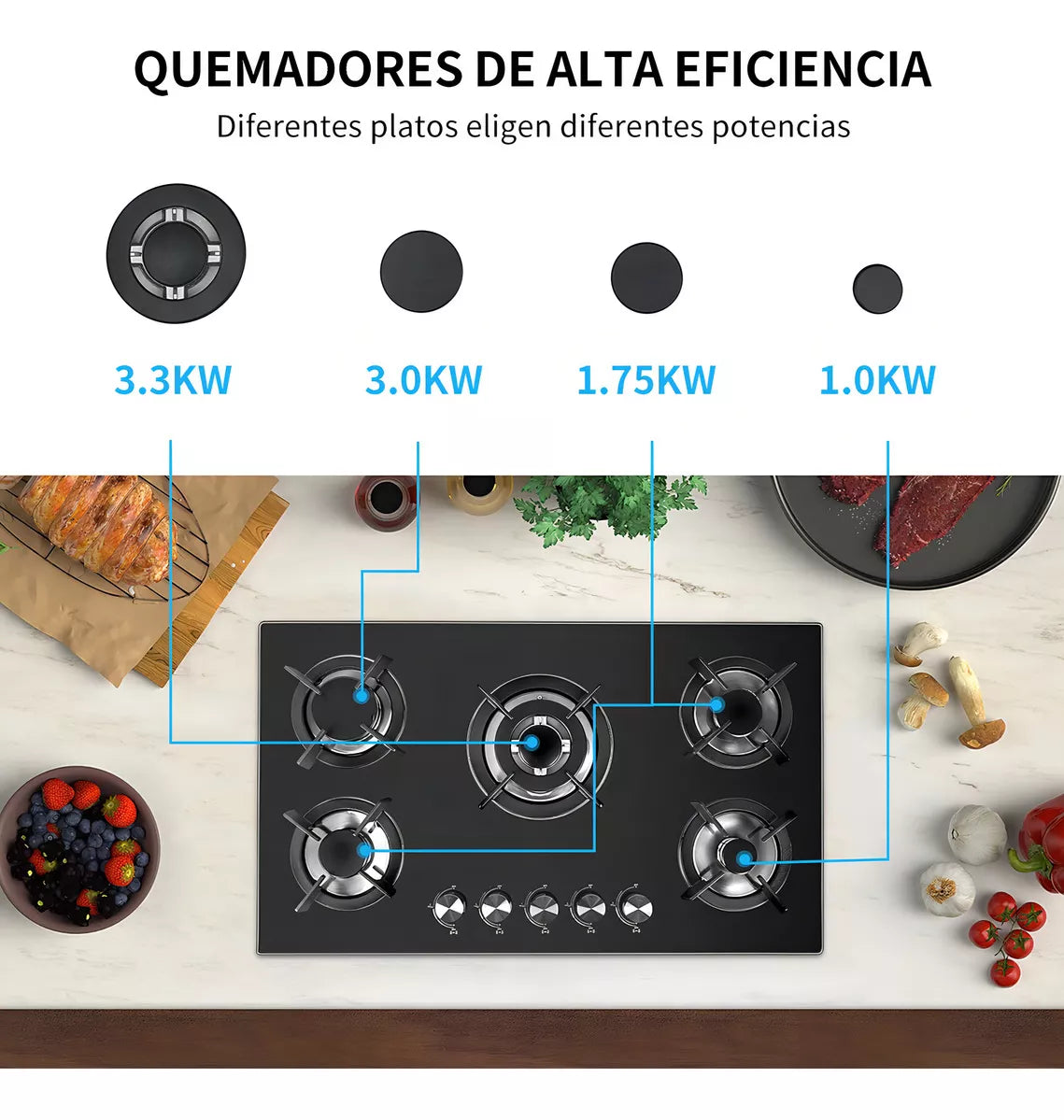 Parrilla Estufa De Gas HC54-2 Paneles De Vidrio 5 Quemadores Lp Gas Color Negro