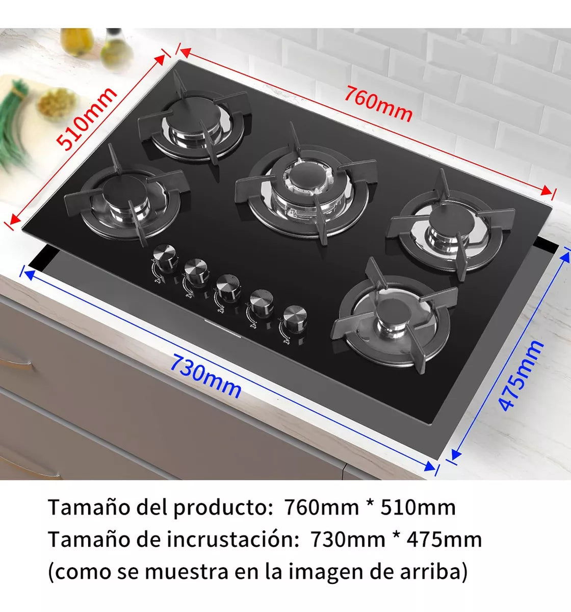 Parrilla Estufa De Gas HC54-2 Paneles De Vidrio 5 Quemadores Lp Gas Color Negro
