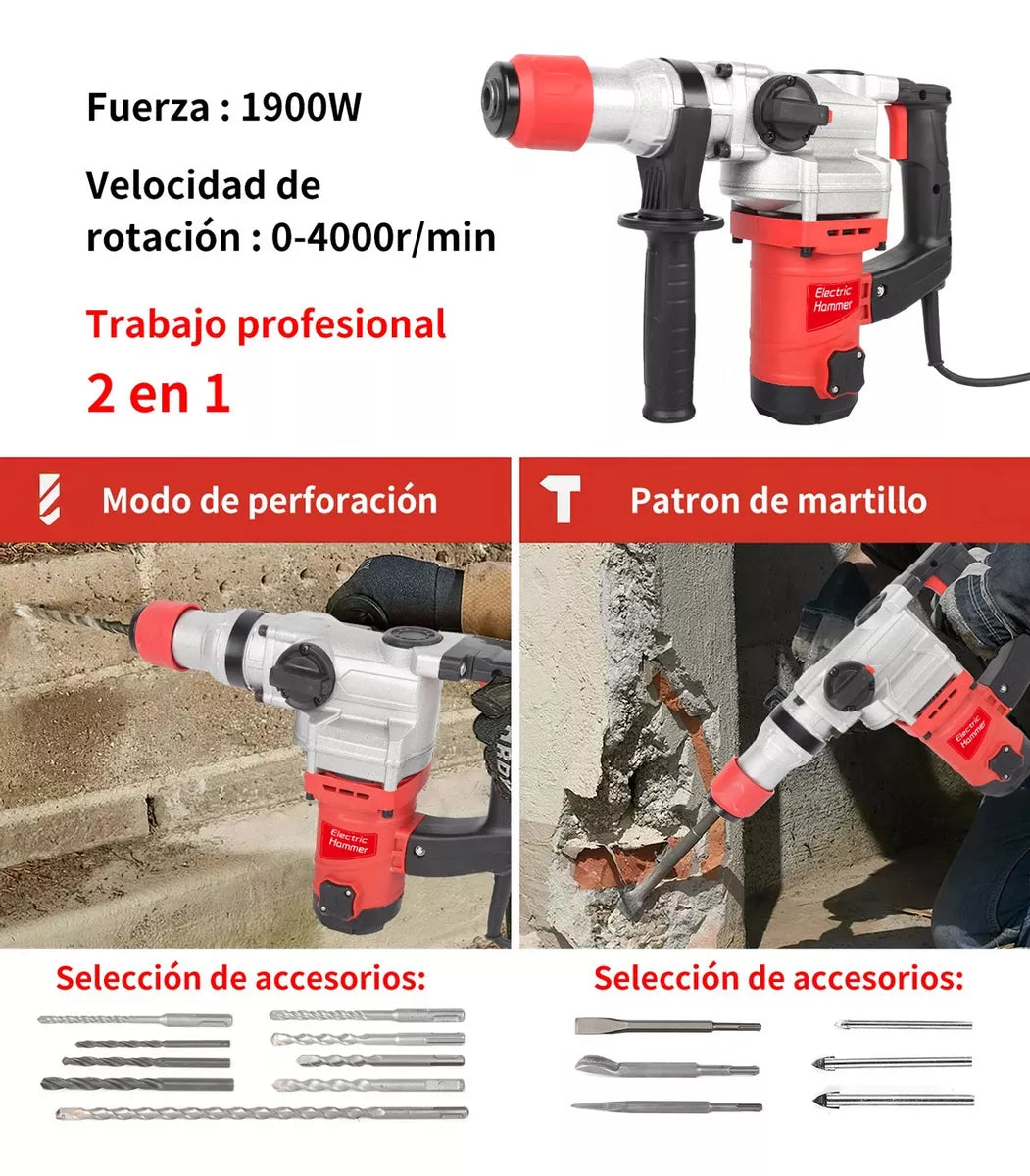 Rotomartillo Industrial Cincelador Perforador Sds 1900w