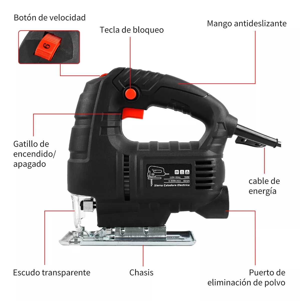 Sierra Caladora Eléctrica Profesional 6 Velocidad 780w