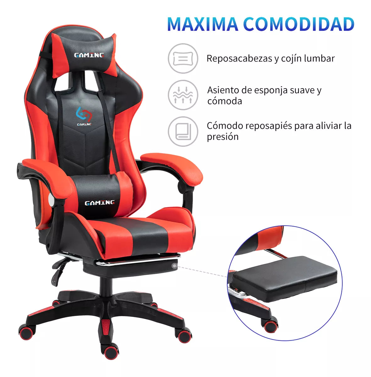 Silla Gamer Gaming Ergonómica Reclinable Reposapiés HC57