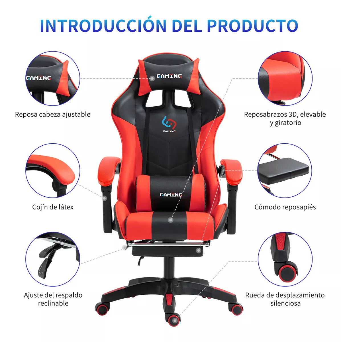 Silla Gamer Gaming Ergonómica Reclinable Reposapiés HC57