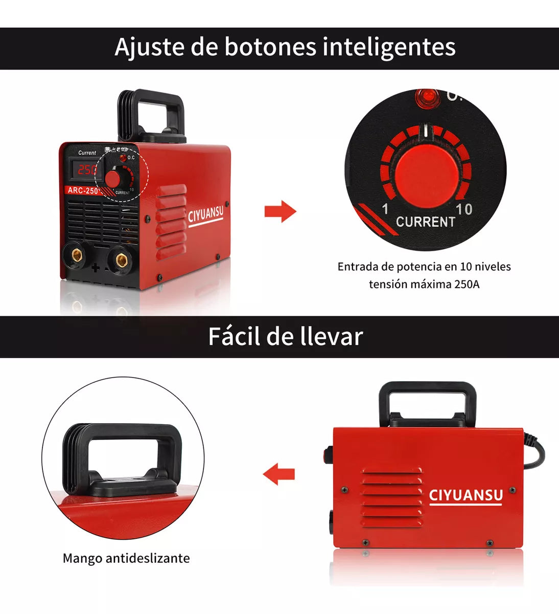 Soldadora Inversor Máquina 250 Amp Rojo Portátil 60hz 110v