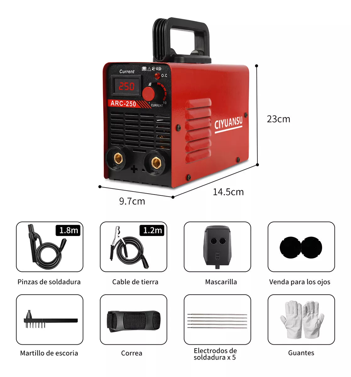 Soldadora Inversor Máquina 250 Amp Rojo Portátil 60hz 110v