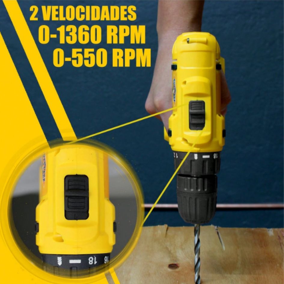 Taladro Inalambrico Amarillo 2 Baterias Cuadradas