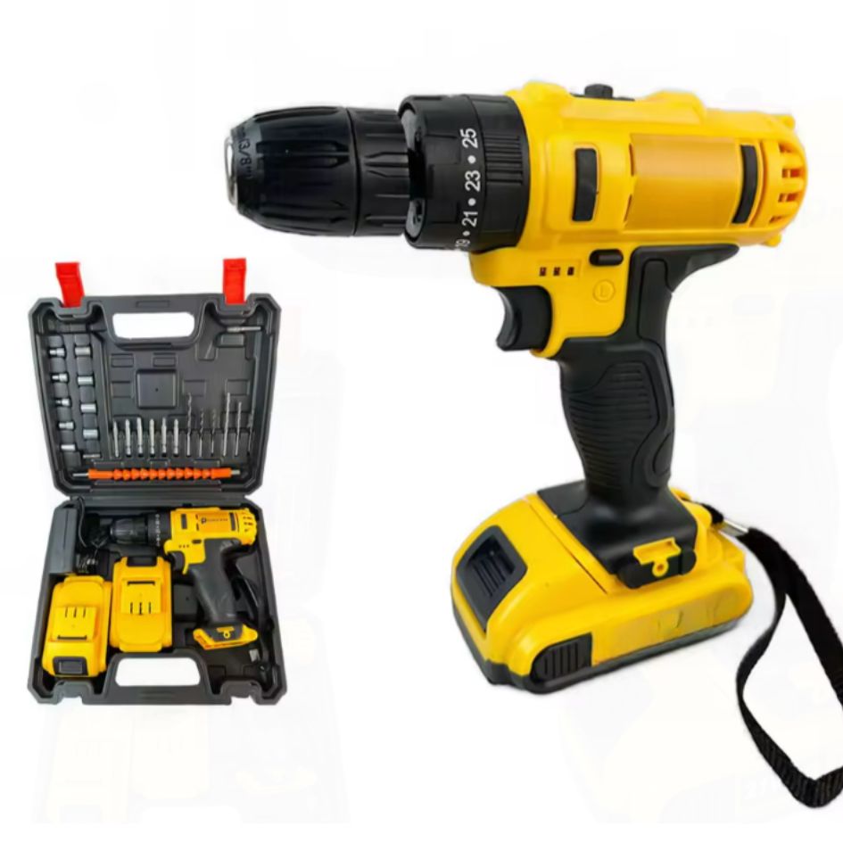 Taladro Inalambrico Amarillo 2 Baterias Cuadradas