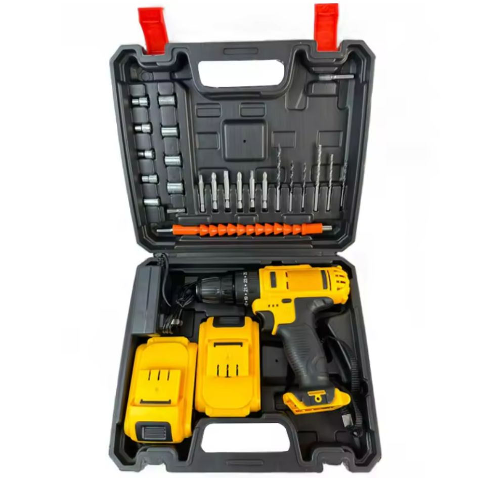 Taladro Inalambrico Amarillo 2 Baterias Cuadradas