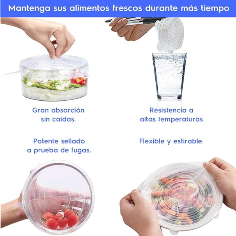 6 TAPAS DE SILICON REUTILIZABLES