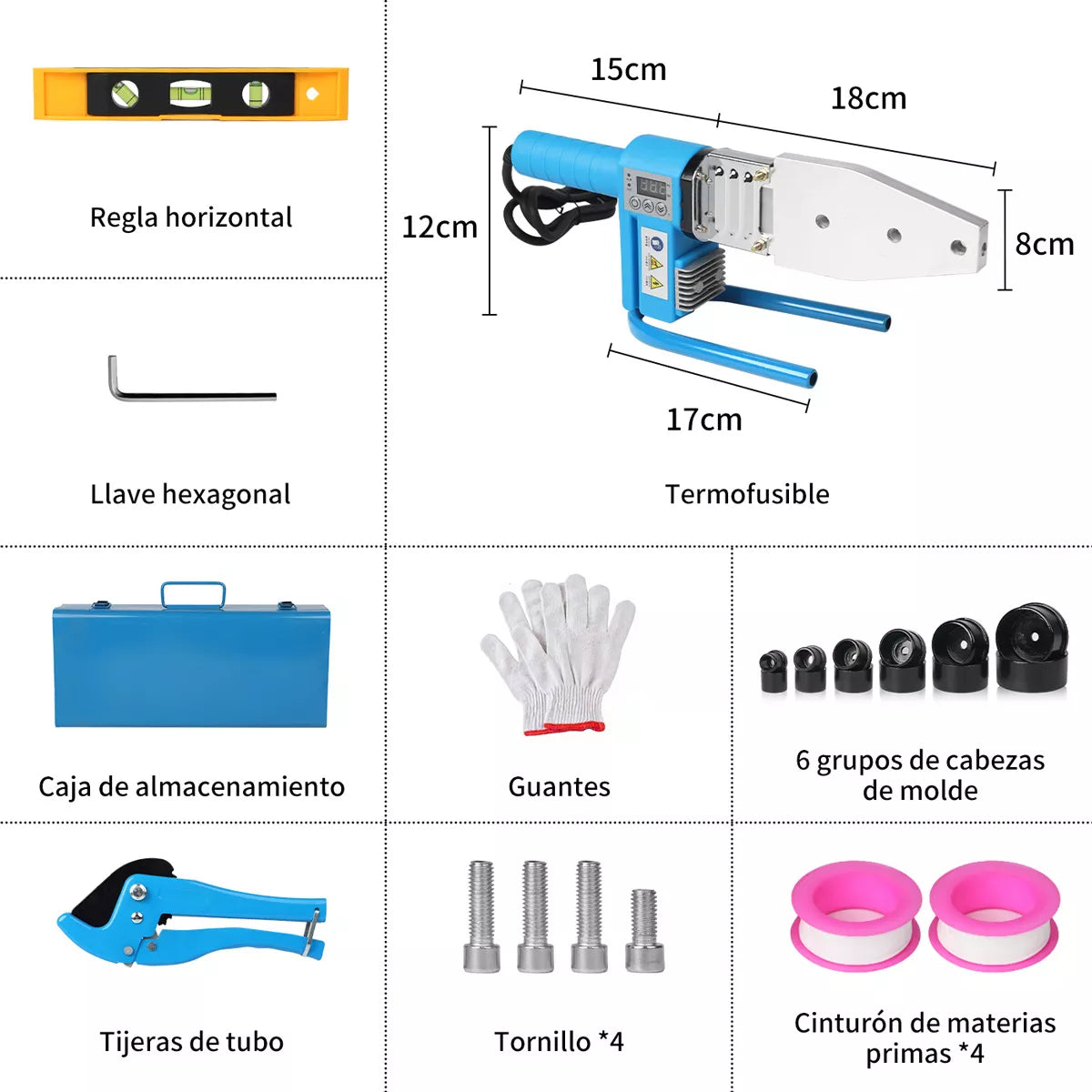 Termofusor Kit 1200w Pantalla Digital 6 Dados+11 Accesorios