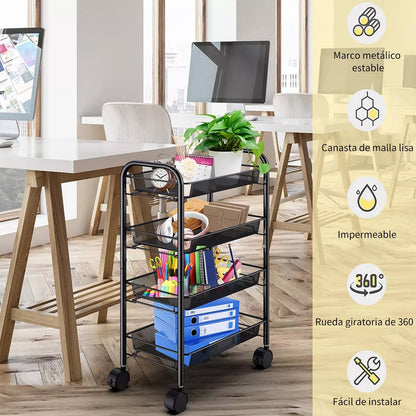 Carrito Organizador Multiusos 4 Niveles Metálico Con Ruedas