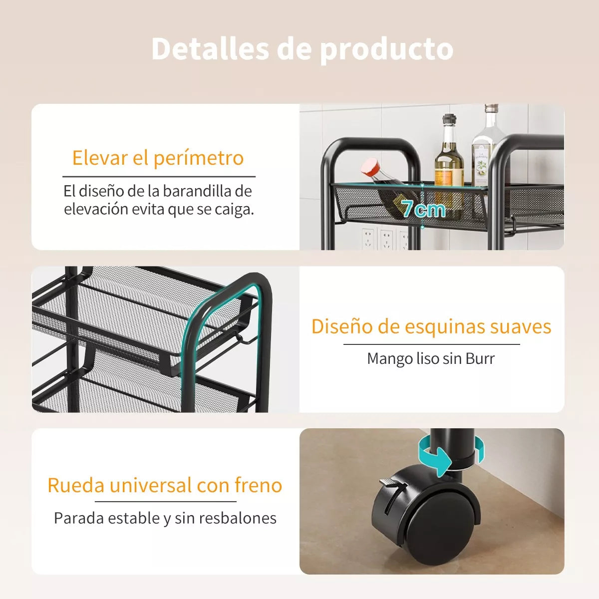 Carrito Organizador Multiusos 4 Niveles Metálico Con Ruedas