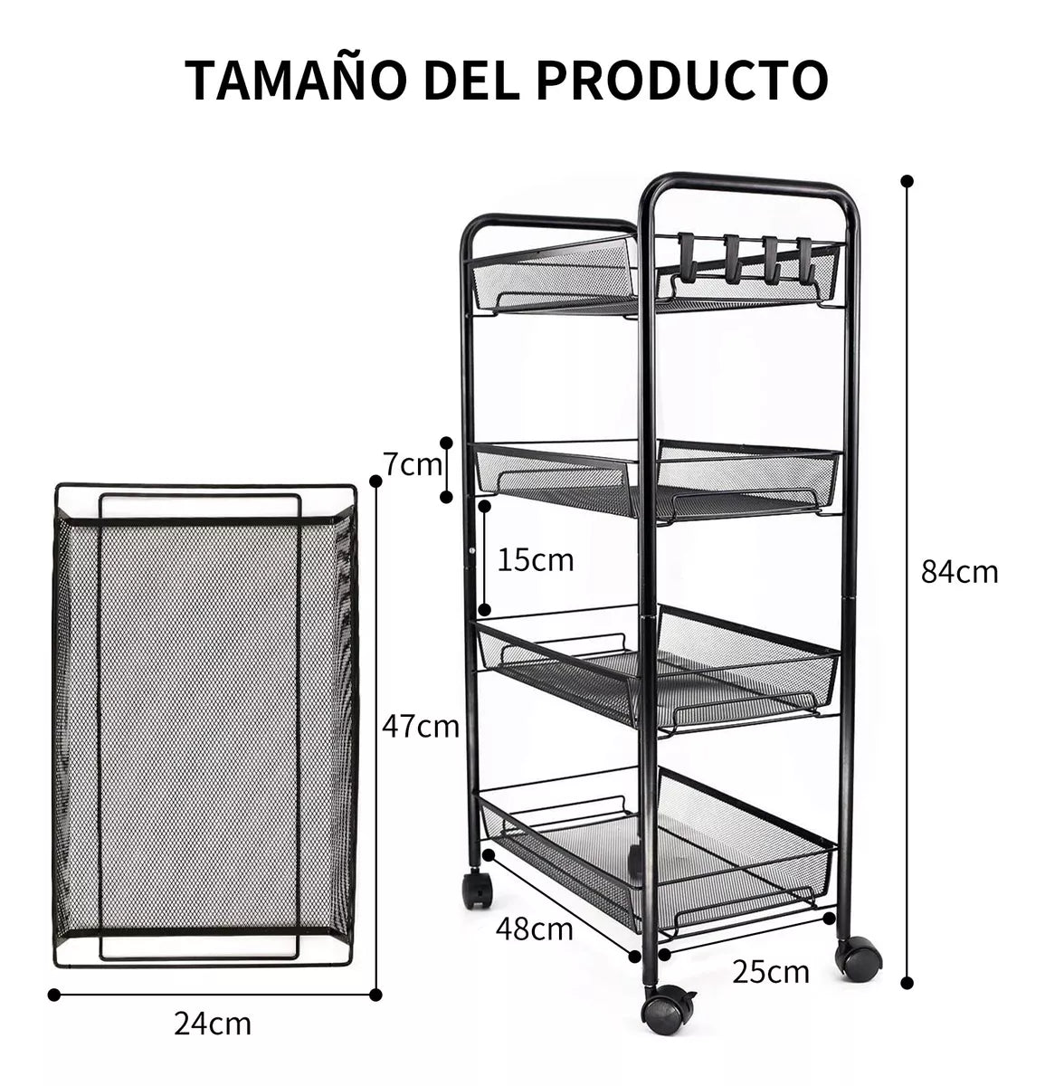 Carrito Organizador Multiusos 4 Niveles Metálico Con Ruedas