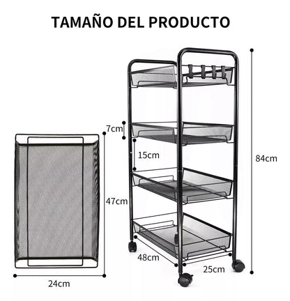 Carrito Organizador Multiusos 4 Niveles Metálico Con Ruedas