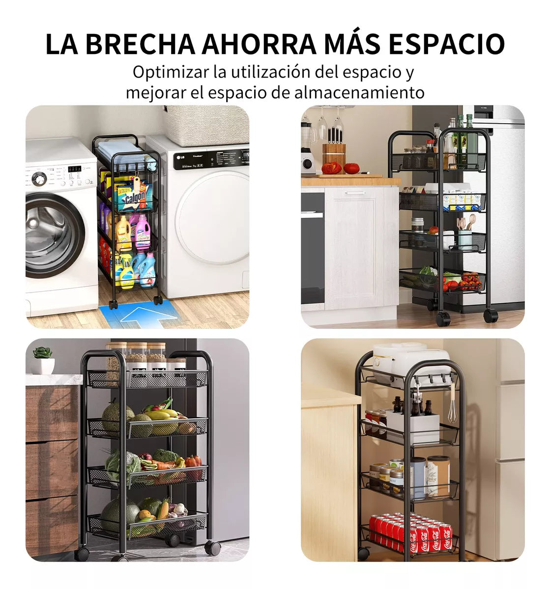 Carrito Organizador Multiusos 4 Niveles Metálico Con Ruedas