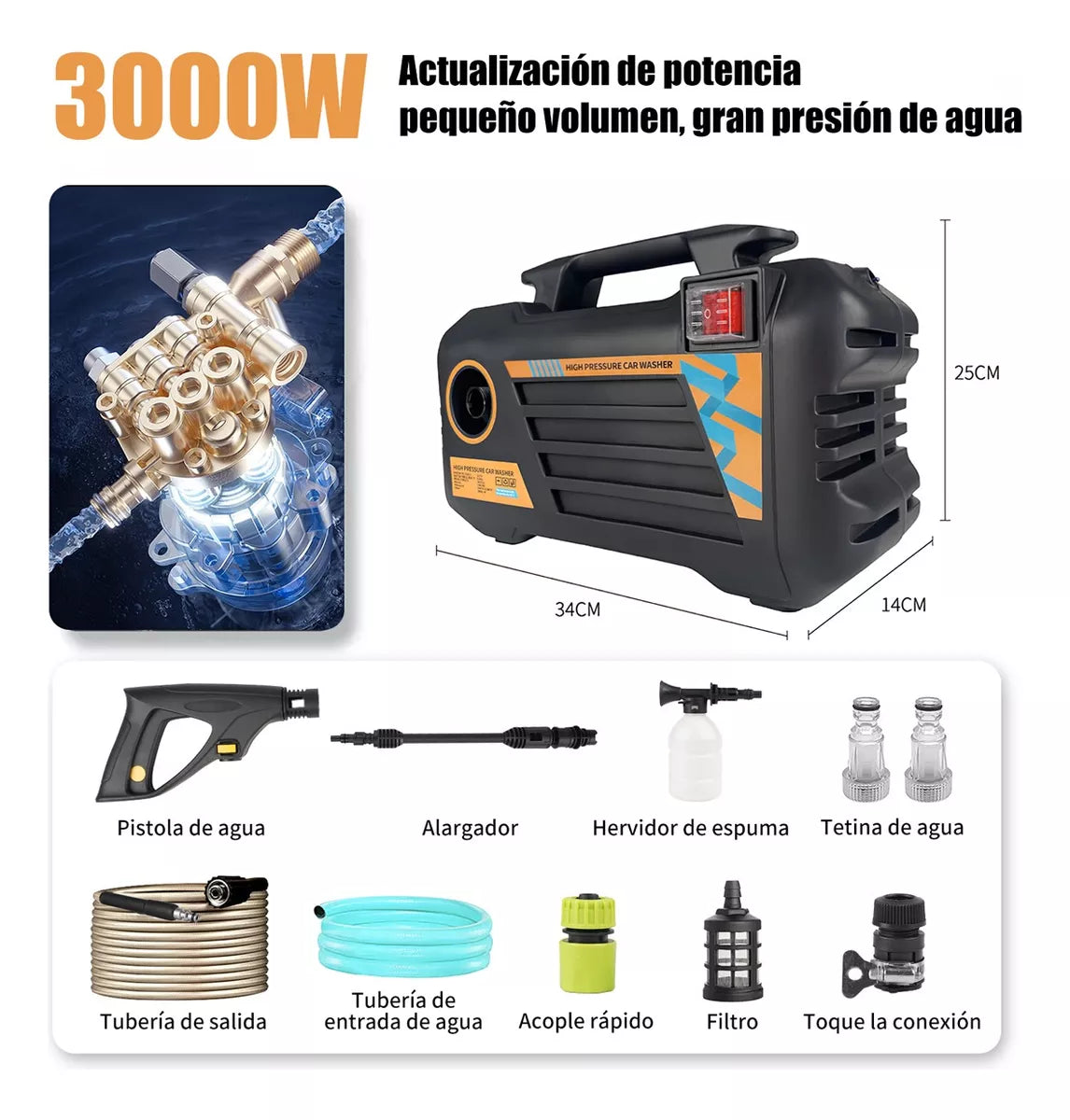 Hidrolavadora Eléctrica Portátil Pistola De 3000w 2175psi