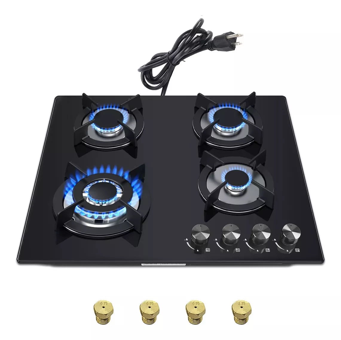 Estufa Gas LP Empotrable 4 Quemadores  Vidrio Templado Color Negro