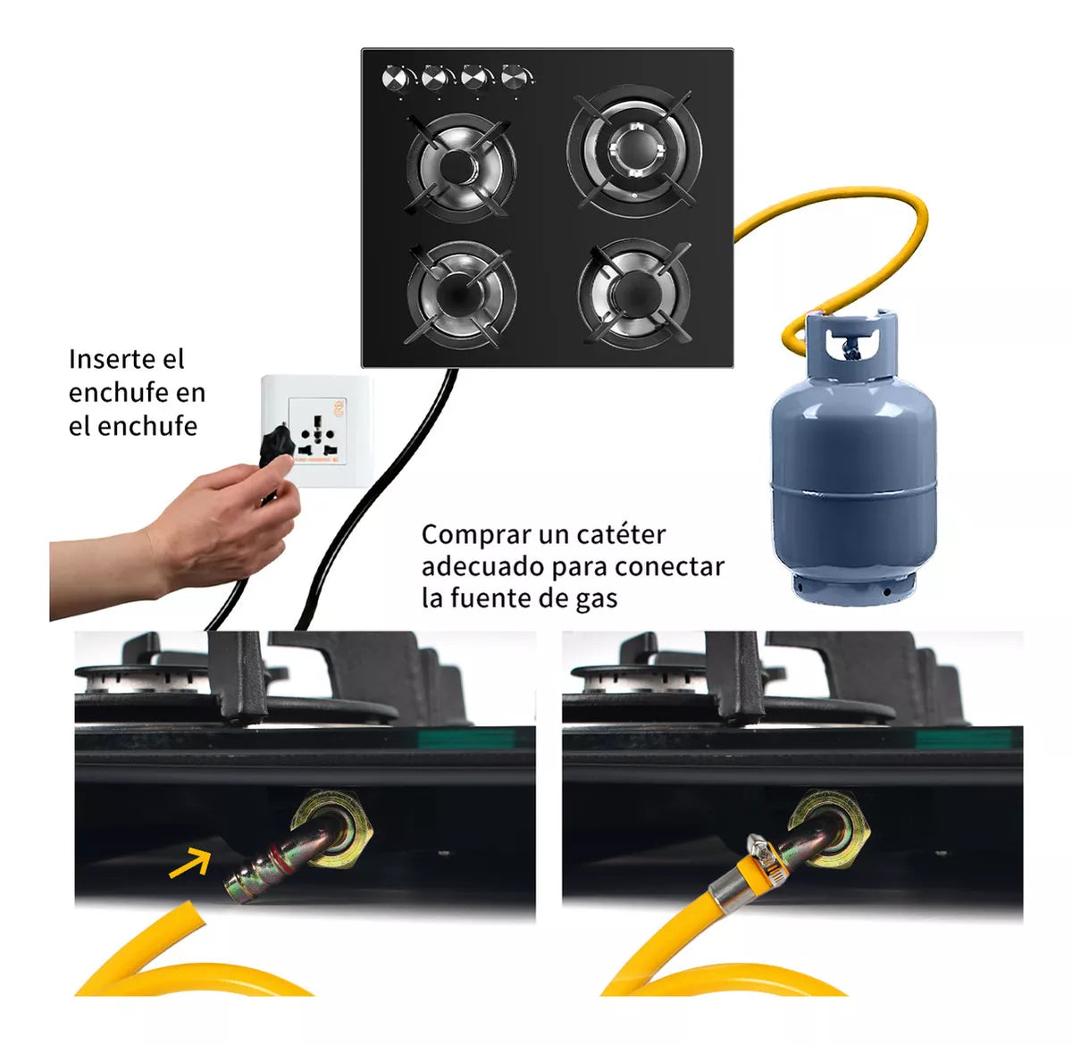 Estufa Gas LP Empotrable 4 Quemadores  Vidrio Templado Color Negro