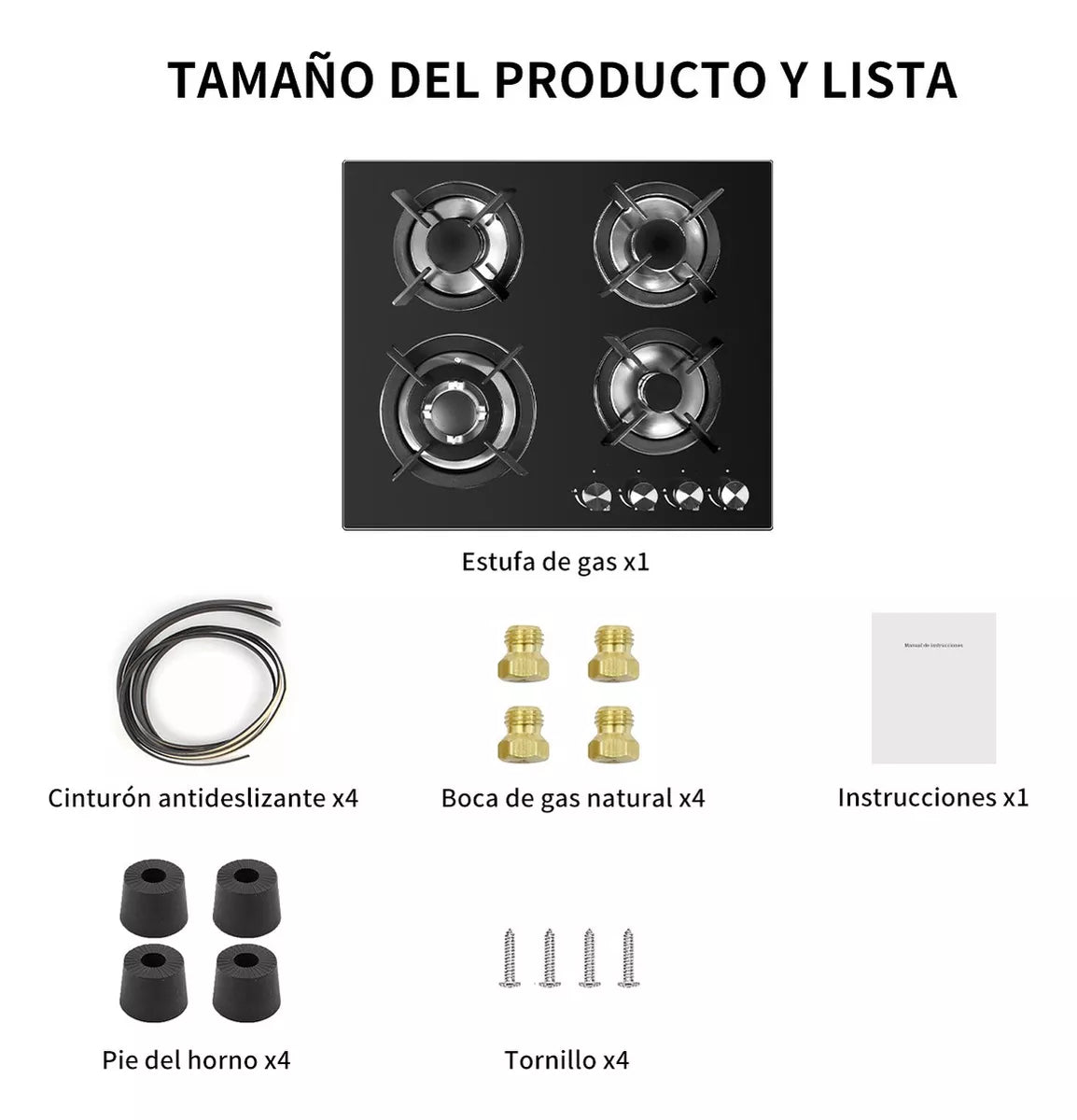 Estufa Gas LP Empotrable 4 Quemadores  Vidrio Templado Color Negro
