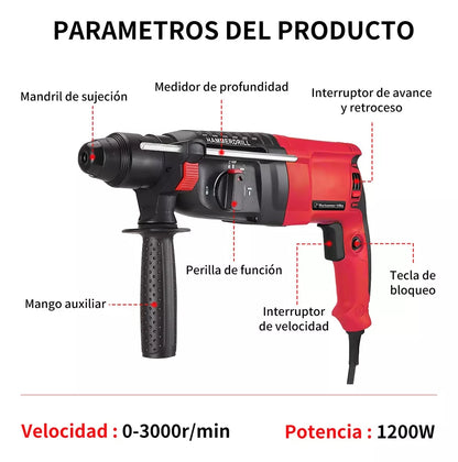 Rotomartillo Cincelador Perforador 1200w Con Accesorios