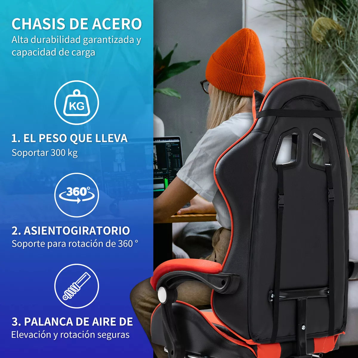 Silla Gamer Gaming Ergonómica Reclinable Reposapiés HC57