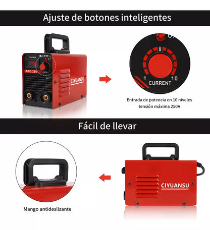 Soldadora Inversor Máquina 250 Amp Rojo Portátil 60hz 110v