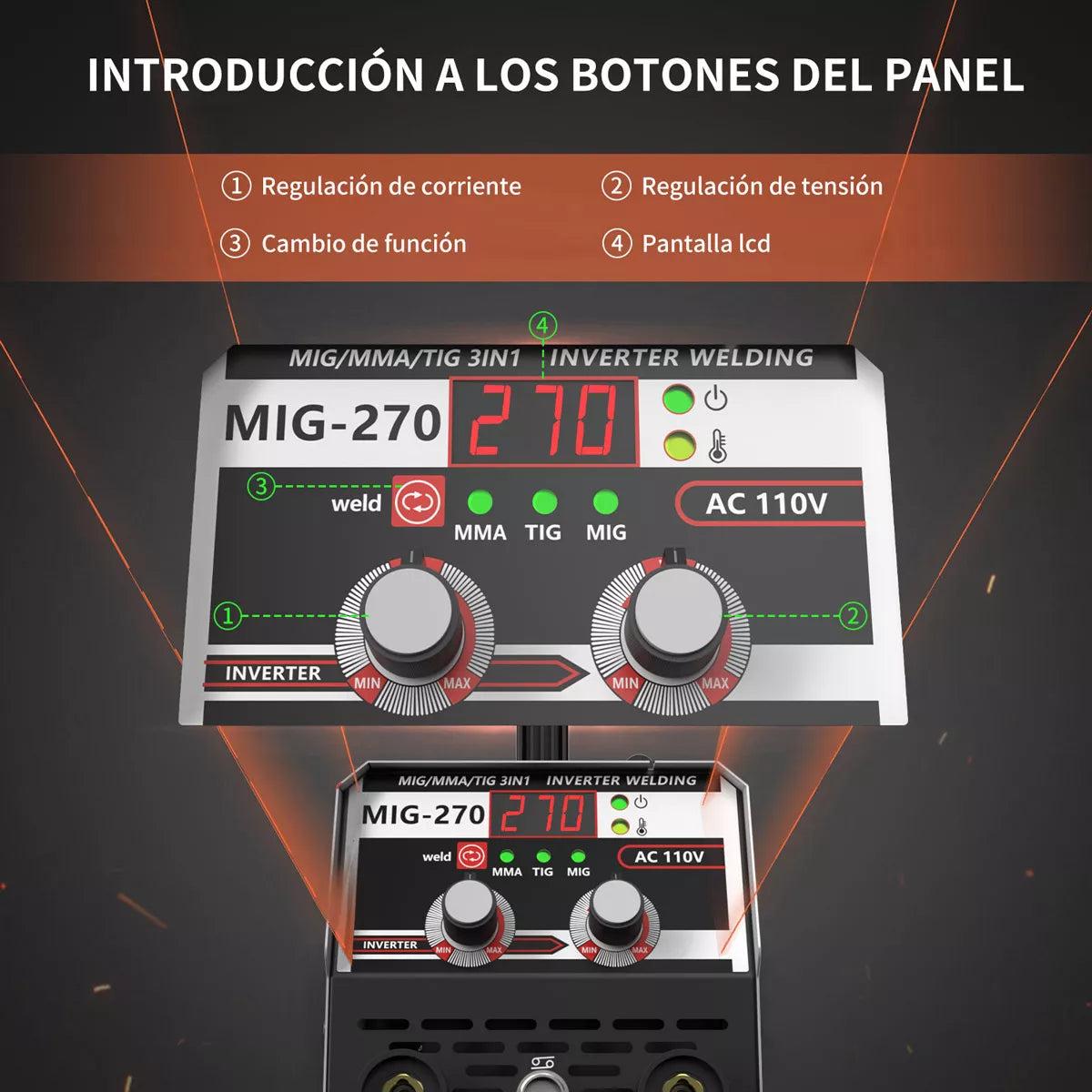 Soldadora Inversor Máquina 3 En 1 Mig MMA TIG 270 Amp
