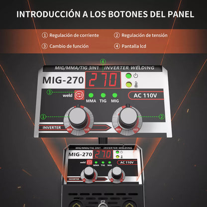Soldadora Inversor Máquina 3 En 1 Mig MMA TIG 270 Amp