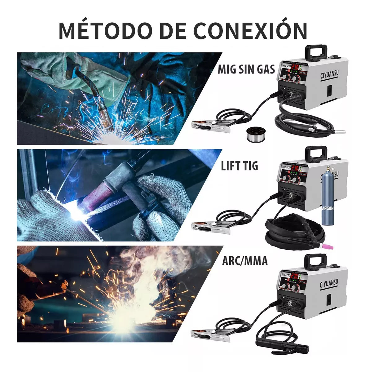 Soldadora Inversor Máquina 3 En 1 Mig MMA TIG 270 Amp